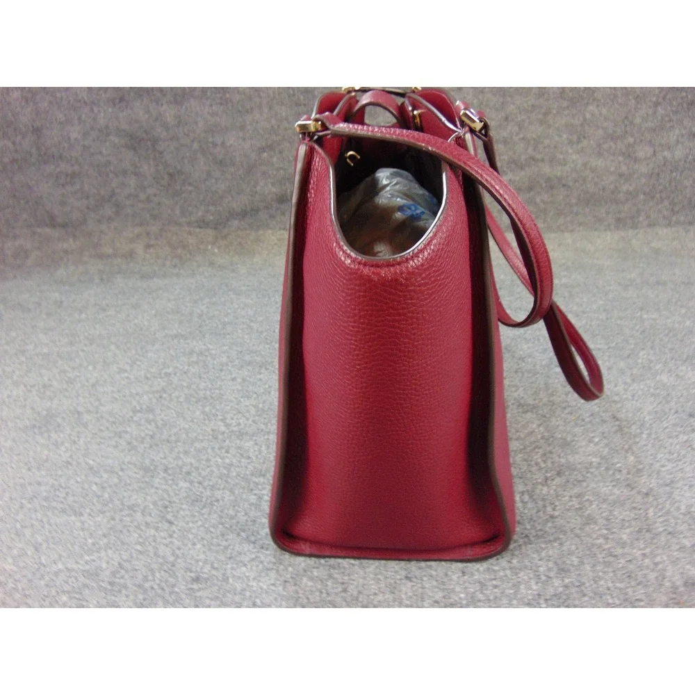 Kate Spade Tote Burgundy Red Pebbled Leather Satchel Bag with Pouch Shoulder Bag